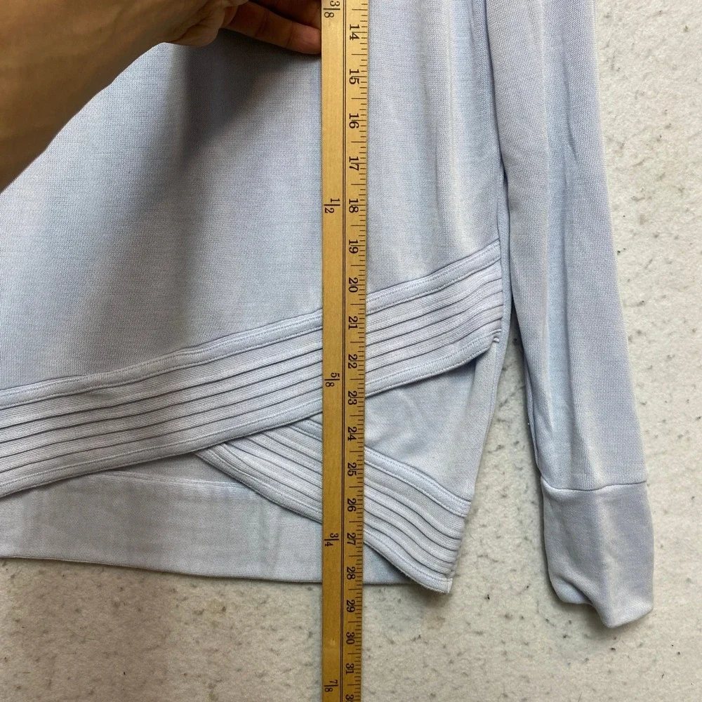 Athleta Criss Cross Hem Pullover Women Medium Blue Raglan Sleeve Modal Sweater - Picture 3 of 10
